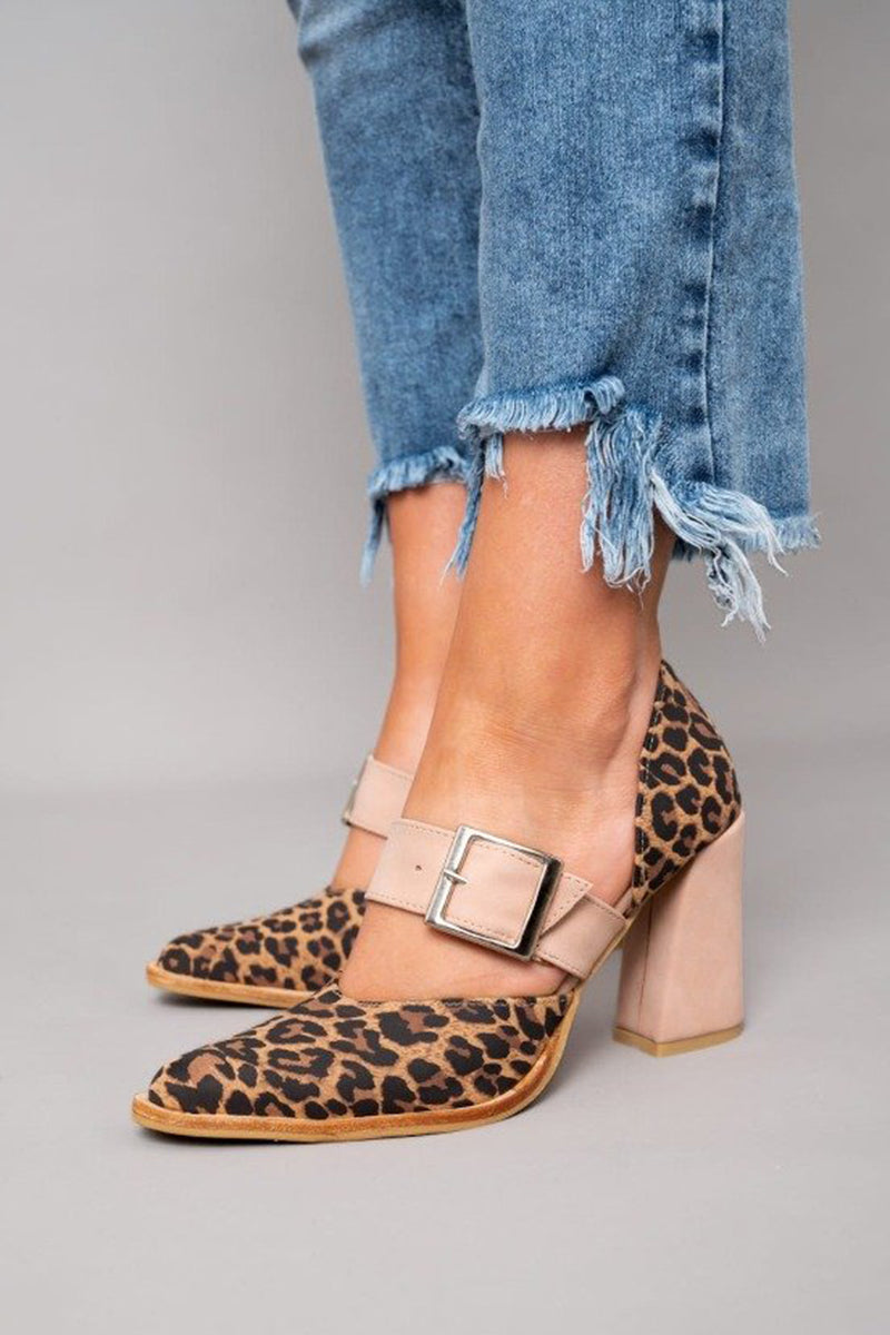 Selveta | Leopard-Daimsandalen mit stabilen Absätzen