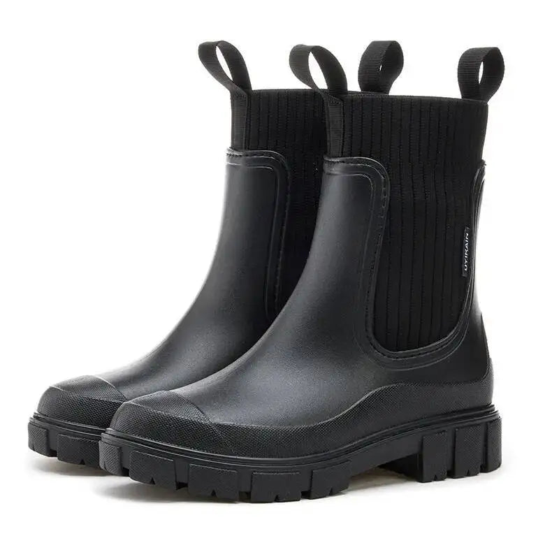 Chunky Chelsea Boots mit Strick-Einsatz – Rosa Damen Stiefeletten