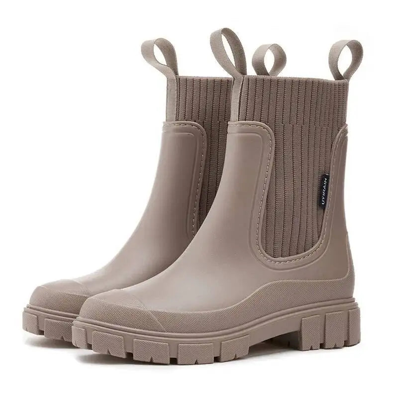 Chunky Chelsea Boots mit Strick-Einsatz – Rosa Damen Stiefeletten