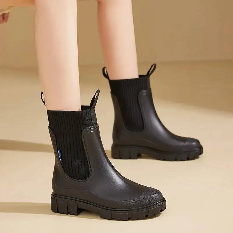 Chunky Chelsea Boots mit Strick-Einsatz – Rosa Damen Stiefeletten