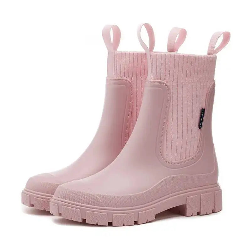 Chunky Chelsea Boots mit Strick-Einsatz – Rosa Damen Stiefeletten