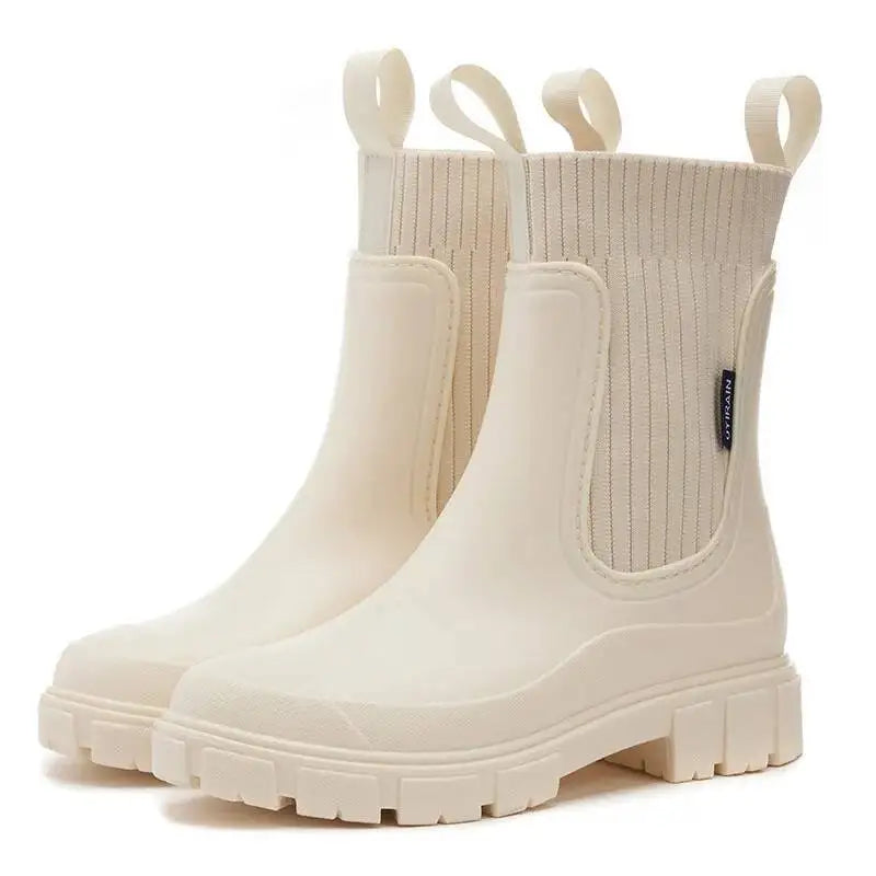 Chunky Chelsea Boots mit Strick-Einsatz – Rosa Damen Stiefeletten