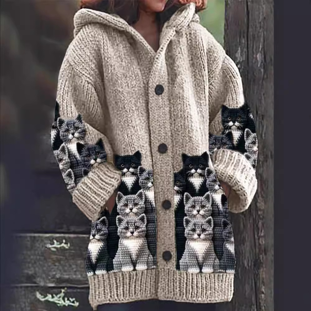 Jasmin - Gemütlicher Strick-Cardigan mit Katzenmotiv