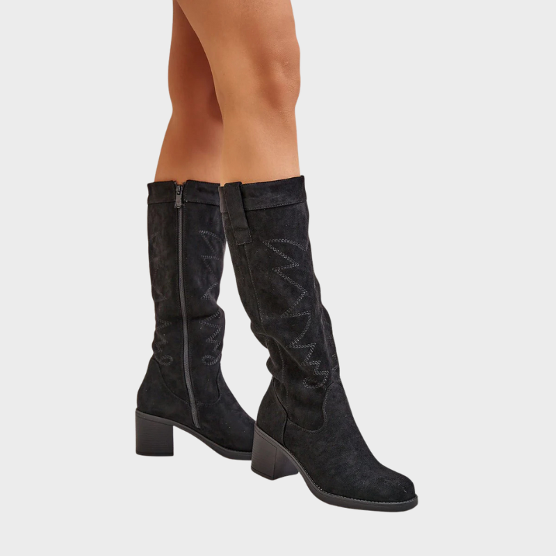 Iris – Hohe Stiefel mit Blockabsatz und Reißverschluss