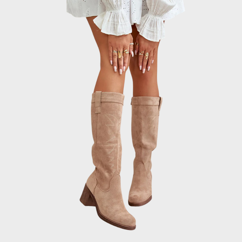 Iris – Hohe Stiefel mit Blockabsatz und Reißverschluss