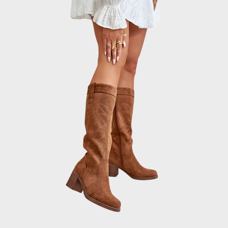 Iris – Hohe Stiefel mit Blockabsatz und Reißverschluss