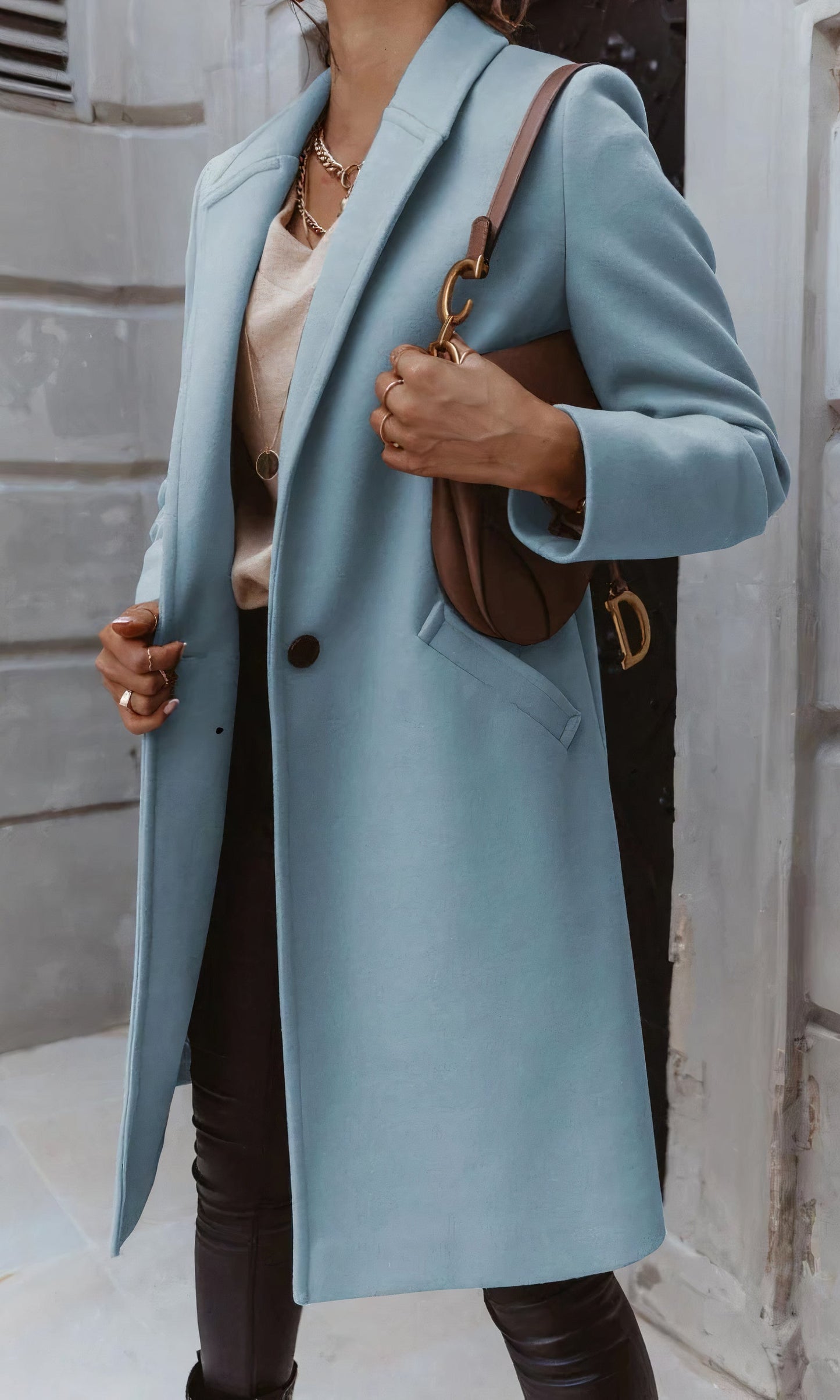 Damen Winter Langmantel Taillierte Passform Klassischer Kragen Knopfleiste