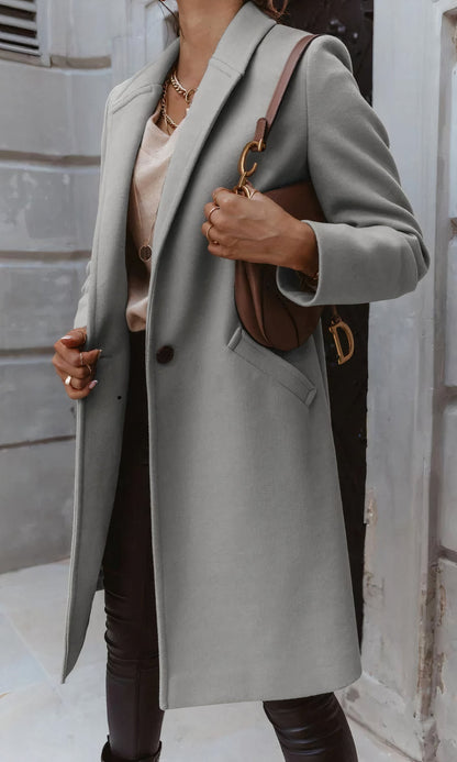 Damen Winter Langmantel Taillierte Passform Klassischer Kragen Knopfleiste