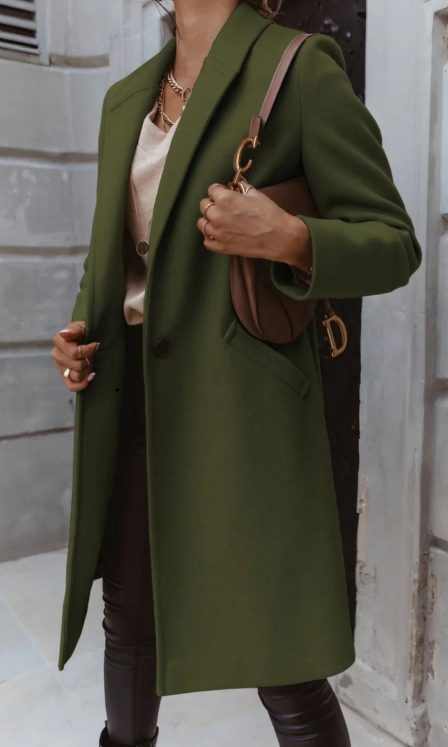 Damen Winter Langmantel Taillierte Passform Klassischer Kragen Knopfleiste