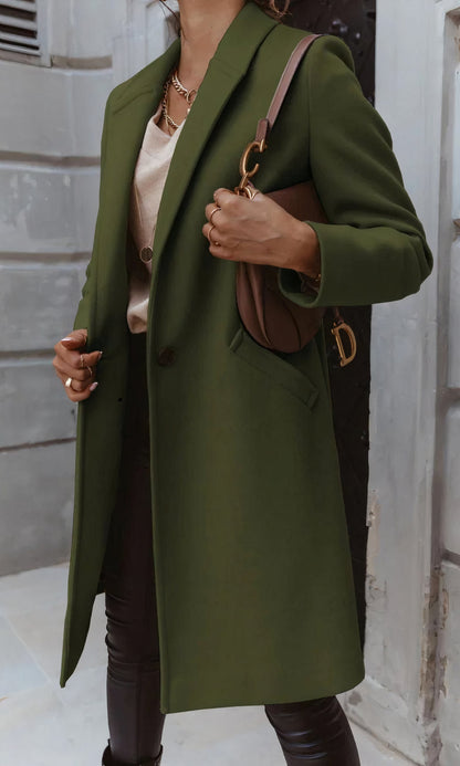 Damen Winter Langmantel Taillierte Passform Klassischer Kragen Knopfleiste