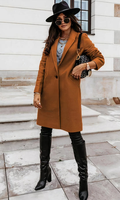 Damen Winter Langmantel Taillierte Passform Klassischer Kragen Knopfleiste