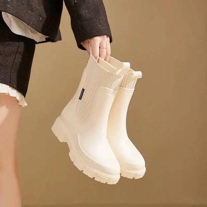 Chunky Chelsea Boots mit Strick-Einsatz – Rosa Damen Stiefeletten