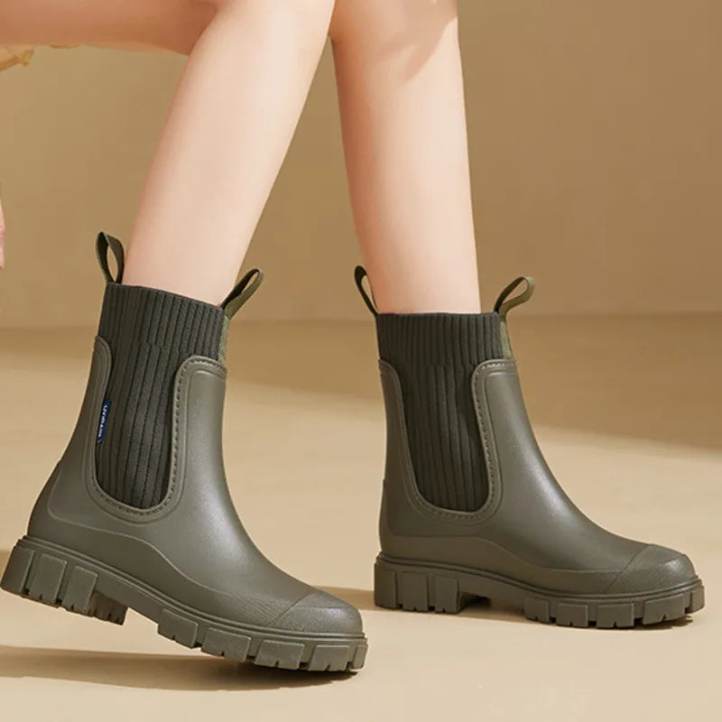 Chunky Chelsea Boots mit Strick-Einsatz – Rosa Damen Stiefeletten