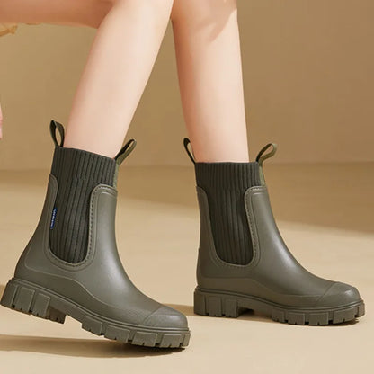 Chunky Chelsea Boots mit Strick-Einsatz – Rosa Damen Stiefeletten