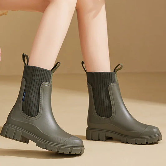 Chunky Chelsea Boots mit Strick-Einsatz – Rosa Damen Stiefeletten