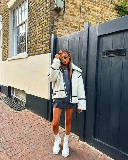 Vintage Stehkragen Jacke mit Knopfverschluss & Taschen | Ideal für Herbst & Winter