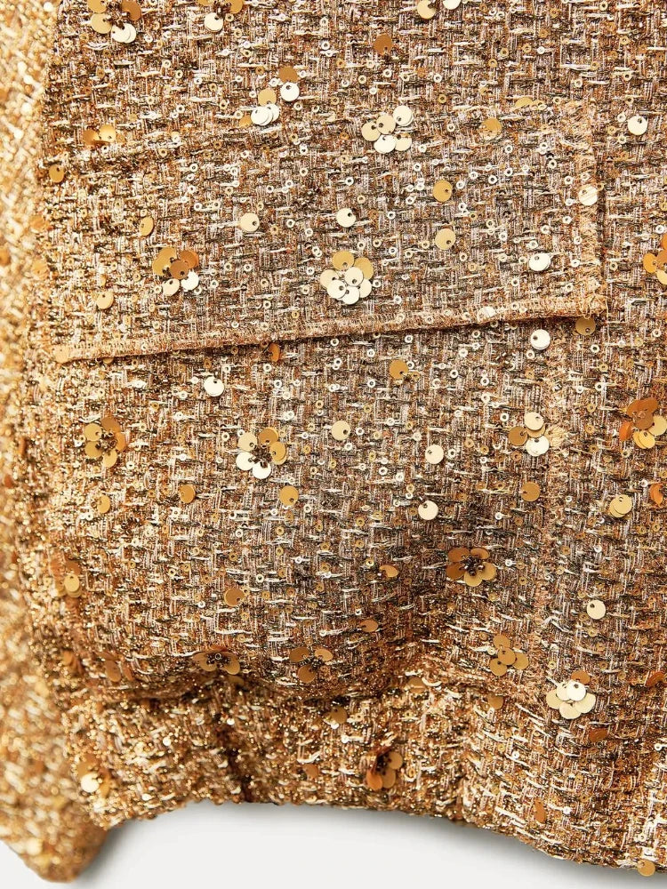 Sommerliche Pailletten-Bomberjacke mit elastischer Taille und Rippstrickbündchen | Perfekt für besondere Anlässe